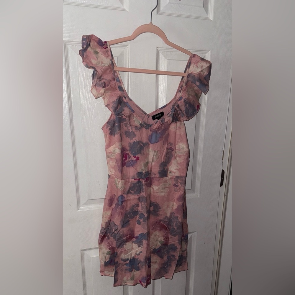 Wildfox Blair Deep V Ruffle Soft Abstract Watercolor Size L